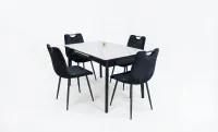 Set Masă Living Extensibilă KJT4711-1 Alb cu 4 Scaune KJC0358 Negre