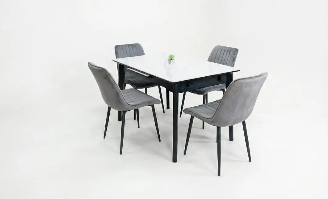 Set Masă Living Extensibilă KJT4711-1 Alb cu 4 Scaune KJC176 Gri 2