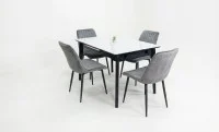 Set Masă Living Extensibilă KJT4711-1 Alb cu 4 Scaune KJC176 Gri