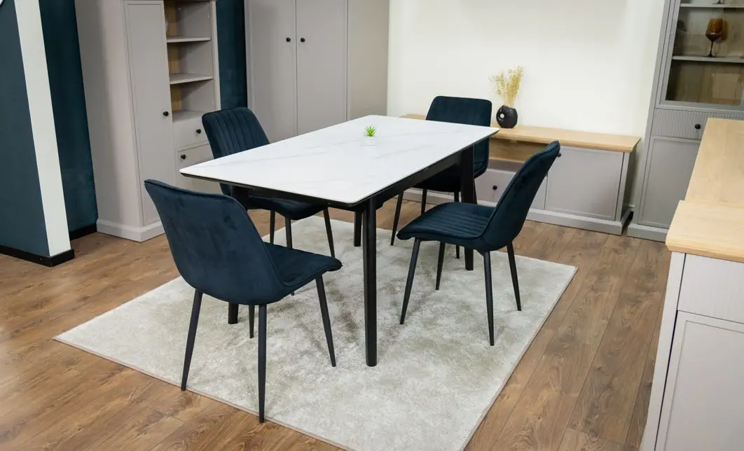 Set Masă Living Extensibilă KJT4711-1 Alb cu 4 Scaune KJC176 Negre 5