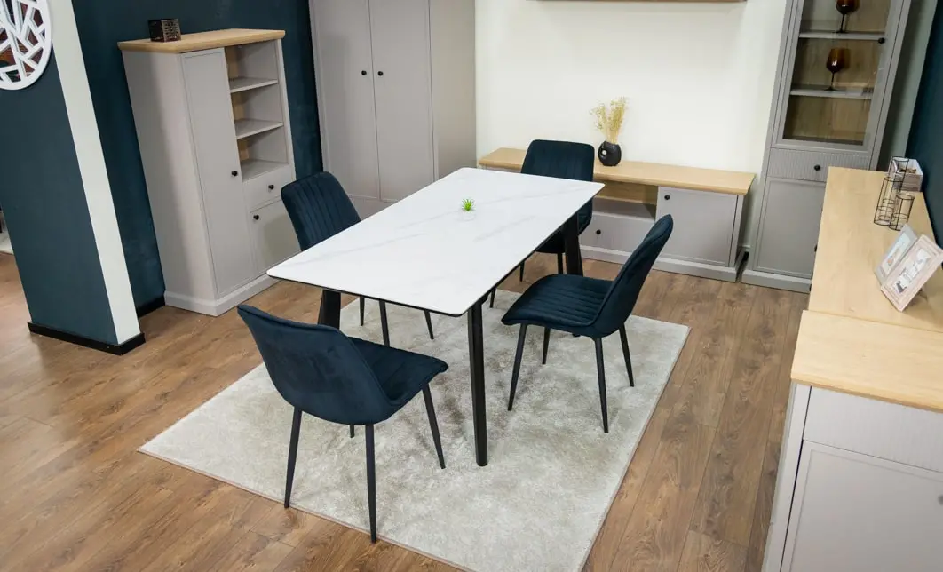Set Masă Living Extensibilă KJT4711-1 Alb cu 4 Scaune KJC176 Negre 6