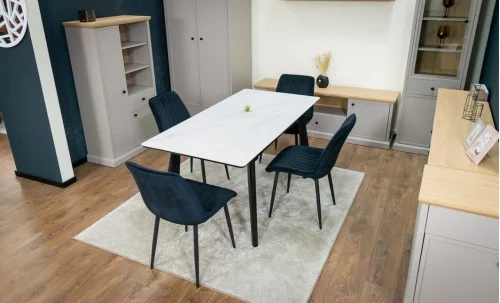 Set Masă Living Extensibilă KJT4711-1 Alb cu 4 Scaune KJC176 Negre