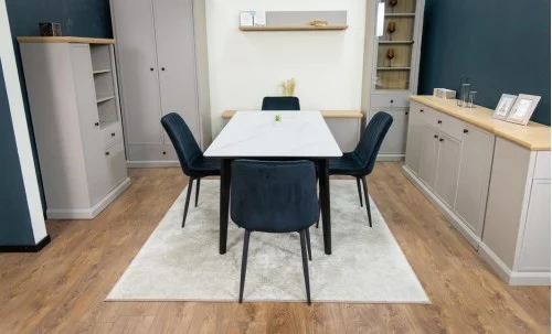 Set Masă Living Extensibilă KJT4711-1 Alb cu 4 Scaune KJC176 Negre