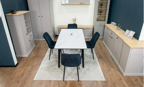 Set Masă Living Extensibilă KJT4711-1 Alb cu 4 Scaune KJC176 Negre