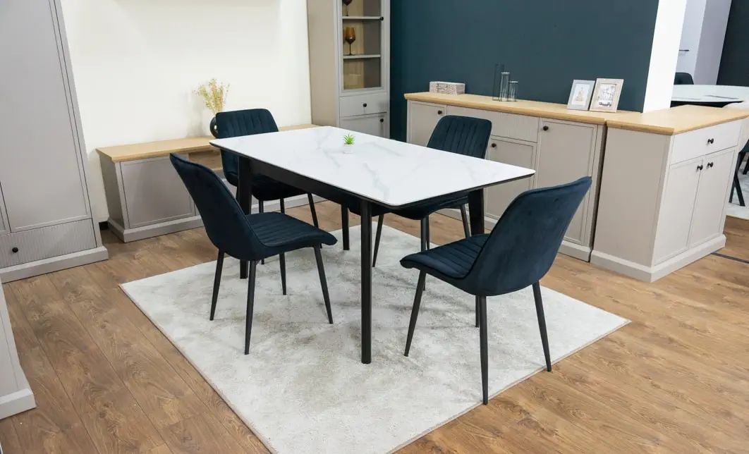 Set Masă Living Extensibilă KJT4711-1 Alb cu 4 Scaune KJC176 Negre 3