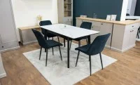 Set Masă Living Extensibilă KJT4711-1 Alb cu 4 Scaune KJC176 Negre 3