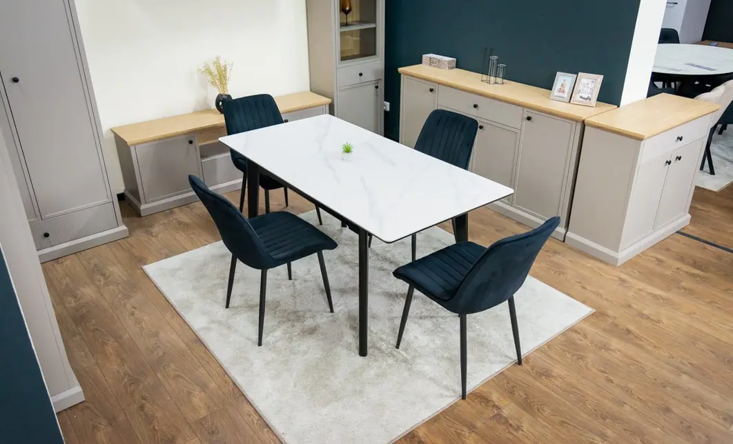 Set Masă Living Extensibilă KJT4711-1 Alb cu 4 Scaune KJC176 Negre 10