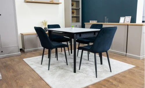 Set Masă Living Extensibilă KJT4711-1 Alb cu 4 Scaune KJC176 Negre