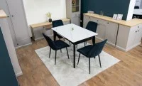 Set Masă Living Extensibilă KJT4711-1 Alb cu 4 Scaune KJC176 Negre