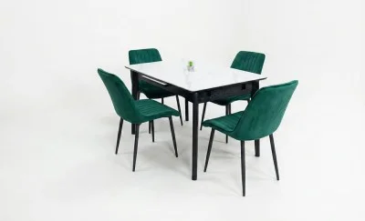 Set Masă Living Extensibilă KJT4711-1 Alb cu 4 Scaune KJC176 Verde