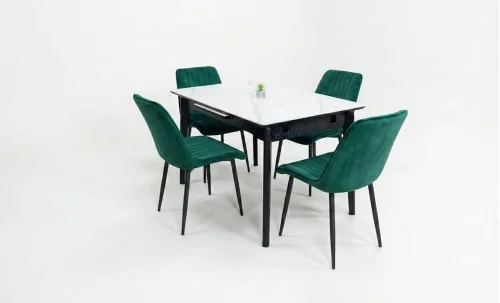 Set Masă Living Extensibilă KJT4711-1 Alb cu 4 Scaune KJC176 Verde