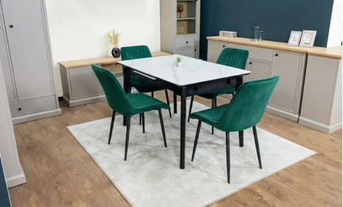 Set Masă Living Extensibilă KJT4711-1 Alb cu 4 Scaune KJC176 Verde