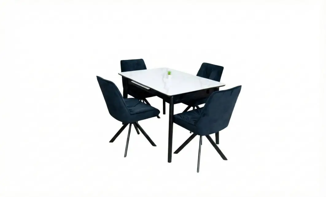 Set Masă Living Extensibilă KJT4711-1 Alb cu 4 Scaune Tapițate KJC356 Negre 1