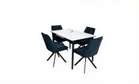 Set Masă Living Extensibilă KJT4711-1 Alb cu 4 Scaune Tapițate KJC356 Negre