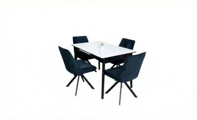 Set Masă Living Extensibilă KJT4711-1 Alb cu 4 Scaune Tapițate KJC356 Negre