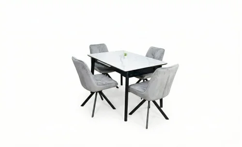 Set Masă Living Extensibilă KJT4711-1 Alb cu 4 Scaune Tapițate KJC356 Gri