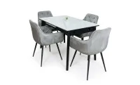 Set Masă Living Extensibilă KJT4711-1 Alb cu 4 Scaune Tapițate KJC38 Gri 2