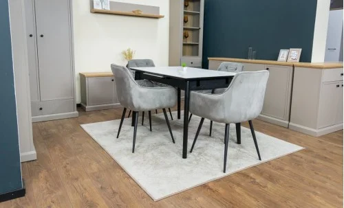 Set Masă Living Extensibilă KJT4711-1 Alb cu 4 Scaune Tapițate KJC38 Gri
