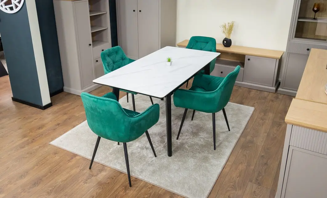 Set Masă Living Extensibilă KJT4711-1 Alb cu 4 Scaune Tapițate KJC38 Verde 4