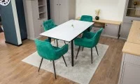 Set Masă Living Extensibilă KJT4711-1 Alb cu 4 Scaune Tapițate KJC38 Verde 4