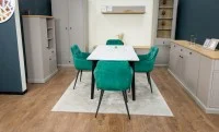 Set Masă Living Extensibilă KJT4711-1 Alb cu 4 Scaune Tapițate KJC38 Verde 3