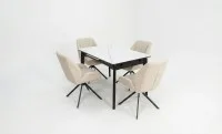Set Masă Living Extensibilă KJT4711-1 Alb cu 4 Scaune Tapițate KJC4347 Bej