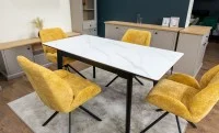 Set Masă Living Extensibilă KJT4711-1 Alb cu 4 Scaune Tapițate KJC4347 Galbene