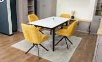 Set Masă Living Extensibilă KJT4711-1 Alb cu 4 Scaune Tapițate KJC4347 Galbene