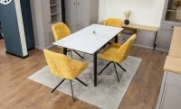 Set Masă Living Extensibilă KJT4711-1 Alb cu 4 Scaune Tapițate KJC4347 Galbene