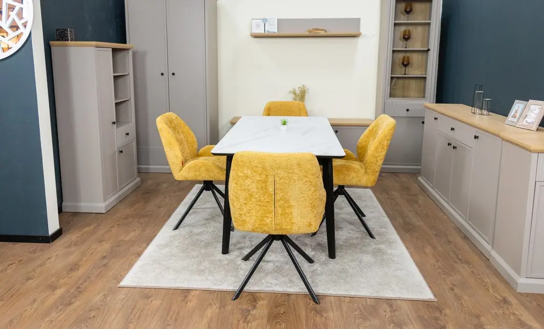 Set Masă Living Extensibilă KJT4711-1 Alb cu 4 Scaune Tapițate KJC4347 Galbene 10