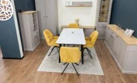 Set Masă Living Extensibilă KJT4711-1 Alb cu 4 Scaune Tapițate KJC4347 Galbene 9