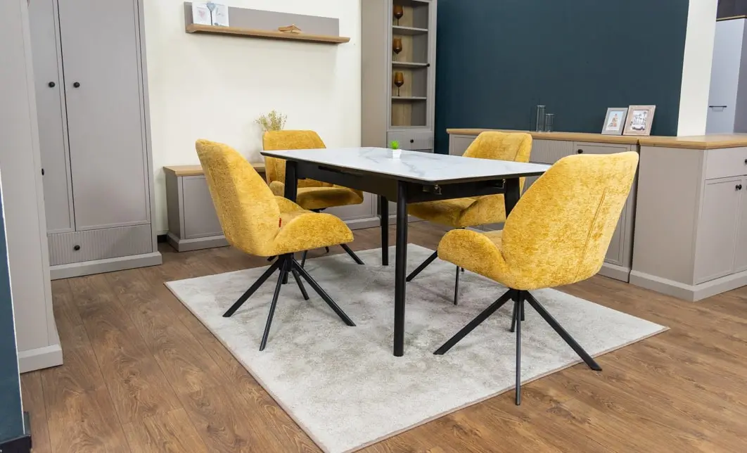 Set Masă Living Extensibilă KJT4711-1 Alb cu 4 Scaune Tapițate KJC4347 Galbene 8