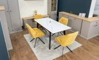Set Masă Living Extensibilă KJT4711-1 Alb cu 4 Scaune Tapițate KJC4347 Galbene 7
