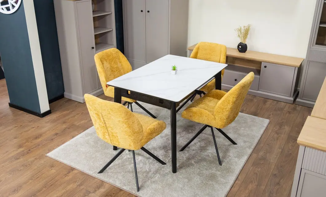 Set Masă Living Extensibilă KJT4711-1 Alb cu 4 Scaune Tapițate KJC4347 Galbene 5