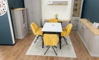 Set Masă Living Extensibilă KJT4711-1 Alb cu 4 Scaune Tapițate KJC4347 Galbene 3