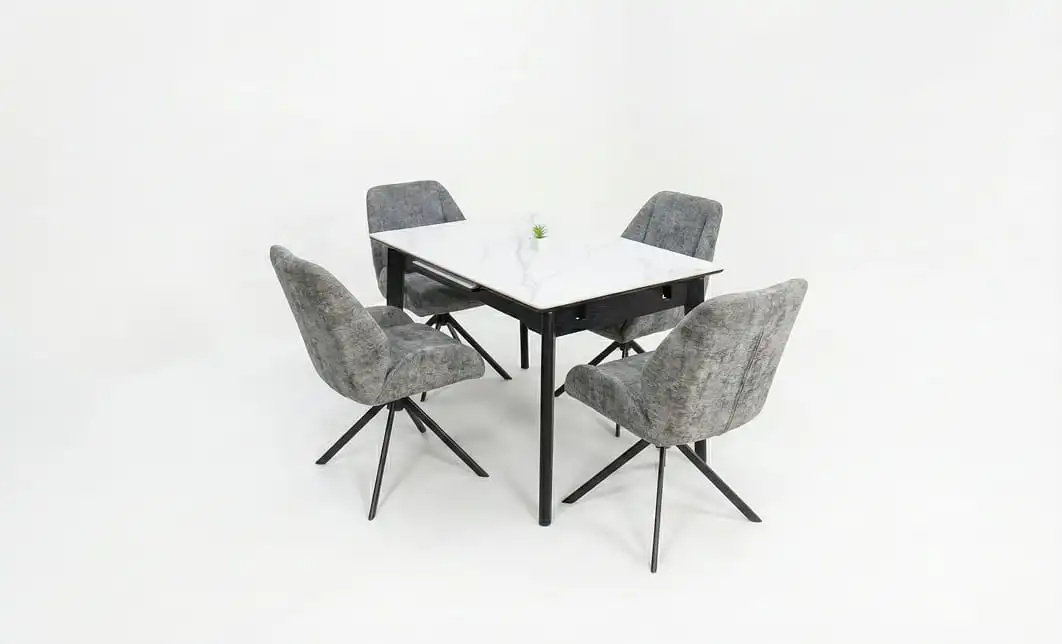 Set Masă Living Extensibilă KJT4711-1 Alb cu 4 Scaune Tapițate KJC4347 Gri 1