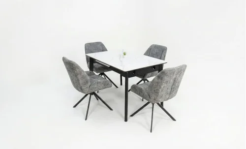 Set Masă Living Extensibilă KJT4711-1 Alb cu 4 Scaune Tapițate KJC4347 Gri