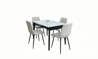 Set Masă Living Extensibilă KJT4711-1 Alb cu 4 Scaune KJC5341 Bej