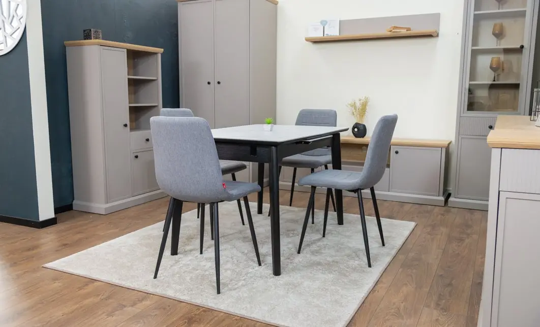 Set Masă Living Extensibilă KJT4711-1 Alb cu 4 Scaune KJC5341 Gri 4