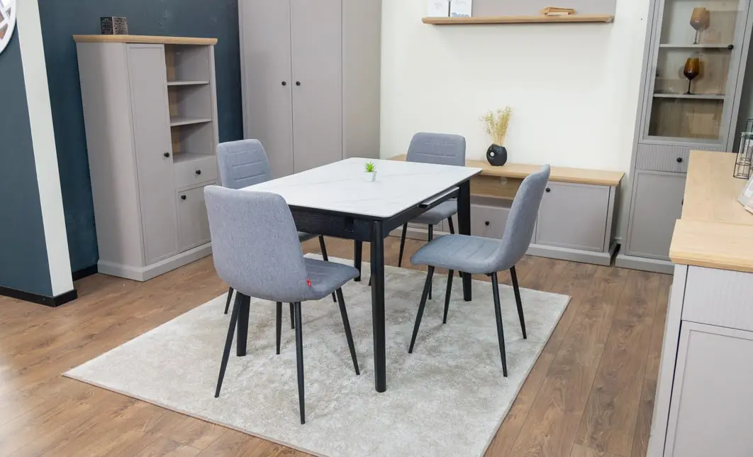 Set Masă Living Extensibilă KJT4711-1 Alb cu 4 Scaune KJC5341 Gri 5