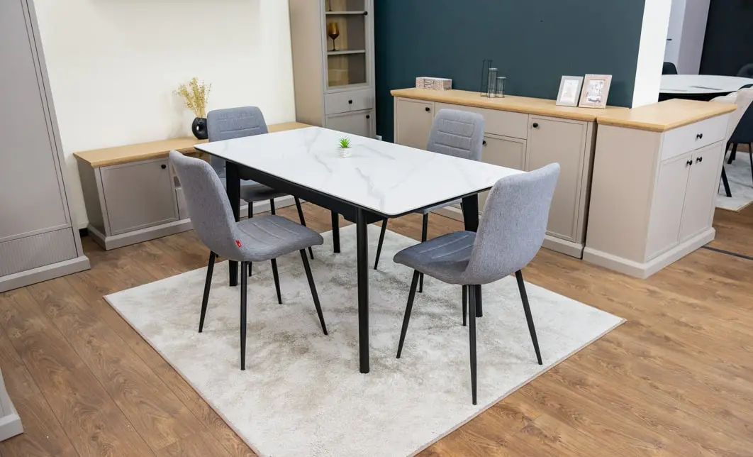 Set Masă Living Extensibilă KJT4711-1 Alb cu 4 Scaune KJC5341 Gri 3