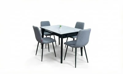 Set Masă Living Extensibilă KJT4711-1 Alb cu 4 Scaune KJC5341 Gri