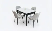 Set Masă Living Extensibilă KJT4711-1 Alb cu 4 Scaune KJC0357 Gri
