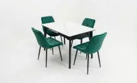 Set Masă Living Extensibilă KJT4711-1 Alb cu 4 Scaune KJC0357 Verzi 2