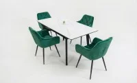 Set Masă Living Extensibilă KJT4711-1 Alb cu 4 Scaune Tapițate KJC38 Verde