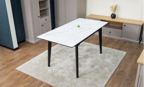 Set Masă Living Extensibilă KJT4711-1 Alb cu 4 Scaune KJC5341 Maro