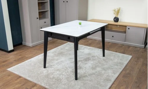 Set Masă Living Extensibilă KJT4711-1 Alb cu 4 Scaune KJC5341 Maro