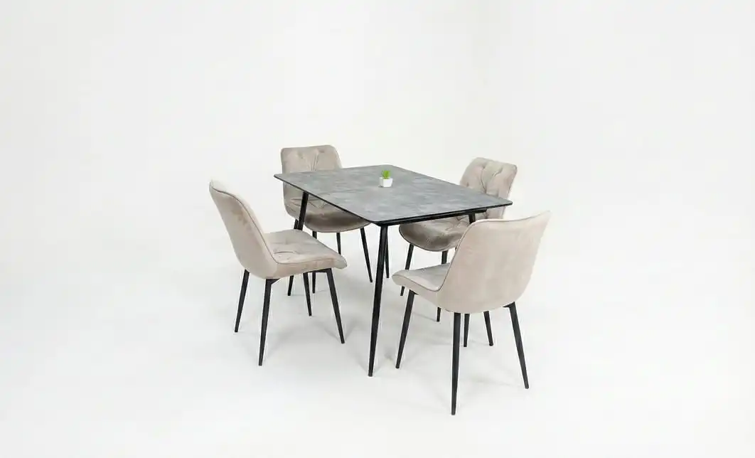 Set Masă Living Extensibilă KJT546 Gri cu 4 Scaune Tapițate KJC0357 Bej 1