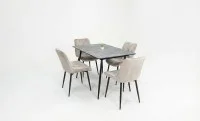 Set Masă Living Extensibilă KJT546 Gri cu 4 Scaune Tapițate KJC0357 Bej 1