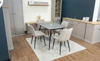 Set Masă Living Extensibilă KJT546 Gri cu 4 Scaune Tapițate KJC0357 Bej